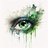 Watercolor green eye. Illustration photo