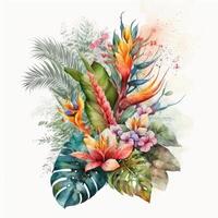 Watercolor tropical flowers. Illustration photo