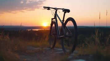 bicicleta y puesta de sol paisajes ilustración ai generativo foto