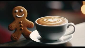 Gingerbread cookie with cappuccino. Illustration photo