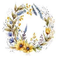 Watercolor floral blue and yellow frame. Illustration photo