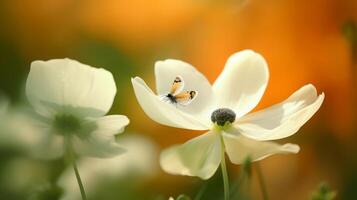 Anemone flower with butterfly. Illustration photo