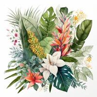 Watercolor tropical leaves. Illustration photo