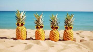 Cute pineapples in sunglasses. Illustration photo