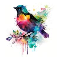 Watercolor colorful bird. Illustration photo