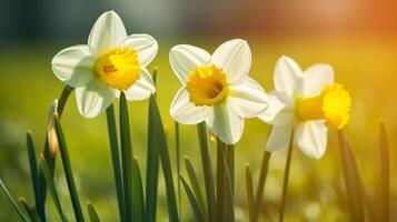 Daffodils flower natural background. Illustration photo