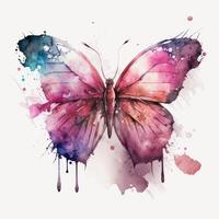 Pink watercolor butterfly. Illustration photo