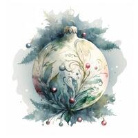 Watercolor Christmas ball decoration. Illustration photo