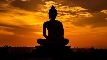 Silhouette of buddha statue at sunset sky background. Illustration photo