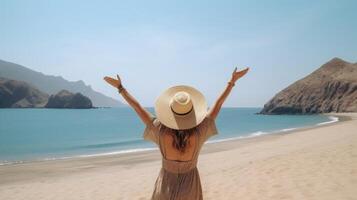 Back view of girl on the beach. Illustration photo