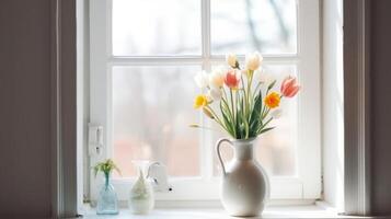 Spring flowers in vase. Illustration photo