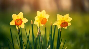 Daffodils flower background. Illustration photo