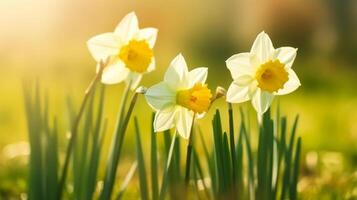 Daffodils flower background. Illustration photo