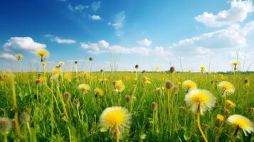 Beautiful dandelion field. Illustration photo