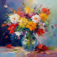 Impressionist painting flower bouquet. Illustration photo