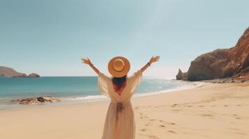 Back view of girl on the beach. Illustration photo