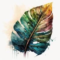 Watercolor tropical leaf. Illustration photo