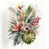 Watercolor tropical leaves. Illustration photo