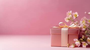 rosado regalo caja antecedentes. ilustración ai generativo foto