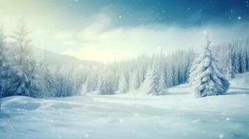 Winter Christmas Forest Background. Illustration AI Generative photo