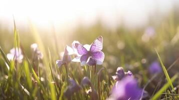 natural antecedentes con mariposa en campo. ilustración ai generativo foto