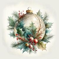 Watercolor Christmas ball decoration. Illustration photo