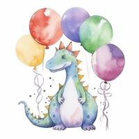 linda acuarela cumpleaños dinosaurio ilustración ai generativo foto