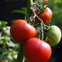 Red tomatoes in garden. Illustration photo