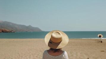Back view of girl on the beach. Illustration photo