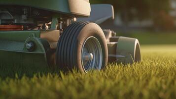 Lawn mover on green grass. Illustration photo