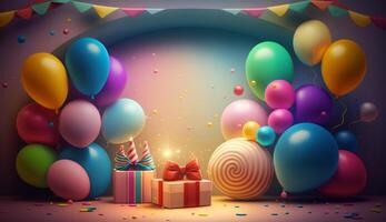 Happy Birthday Background with Balloons. Illustration photo