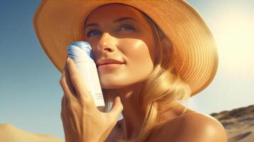 Beautiful girl with sunscreen. Illustration photo