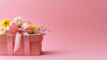 rosado regalo caja antecedentes. ilustración ai generativo foto