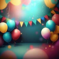 Birthday background with balloons. Illustration AI Generative photo
