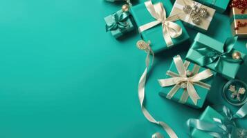 Green Background with gift boxes. Illustration photo