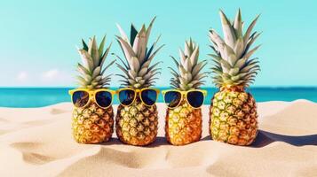 Cute pineapples in sunglasses. Illustration photo