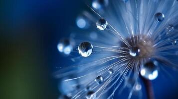 Water drops on white dandelion. Illustration photo