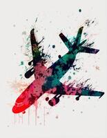 Watercolor airplane. Illustration photo