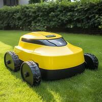 Lawn mover on green grass. Illustration photo