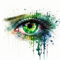 acuarela verde ojo. ilustración ai generativo foto