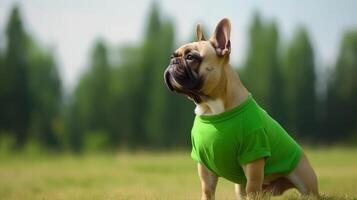 linda perro en camiseta. ilustración ai generativo foto