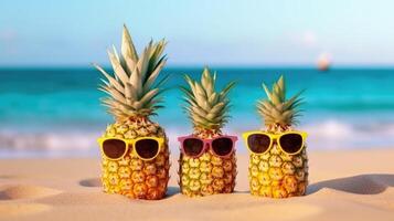 Cute pineapples in sunglasses. Illustration photo