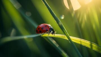 Red ladybug background. Illustration AI Generative photo