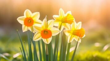 Daffodils flower background. Illustration photo