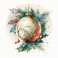 Watercolor Christmas ball decoration. Illustration photo