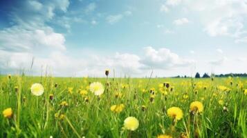 Beautiful dandelion field. Illustration photo