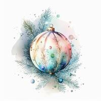 Watercolor Christmas ball decoration. Illustration photo