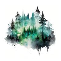 Watercolor green forest. Illustration photo