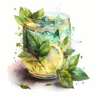 Watercolor tropical cocktail. Illustration photo