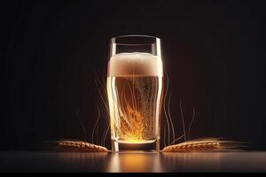 Glass of beer ad background. Illustration AI Generative photo